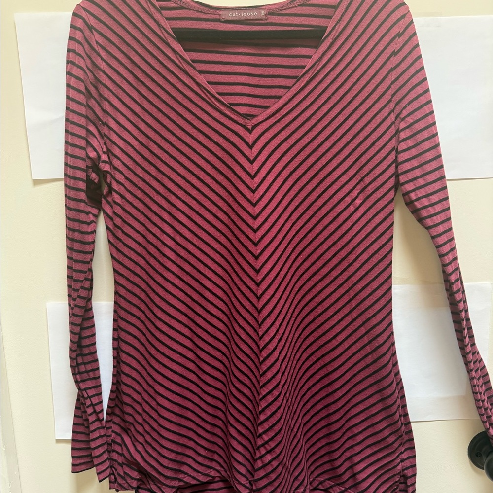 Cut Loose Pink and Black Striped Long Sleeve Cotton/Rayon Tunic Size M